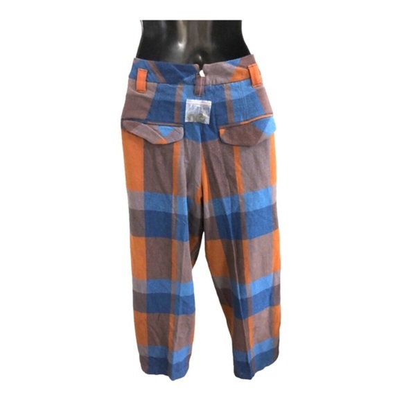 Free People cass brown blue plaid look slouchy midrise tapered trouser pants sz4 - Picture 9 of 13